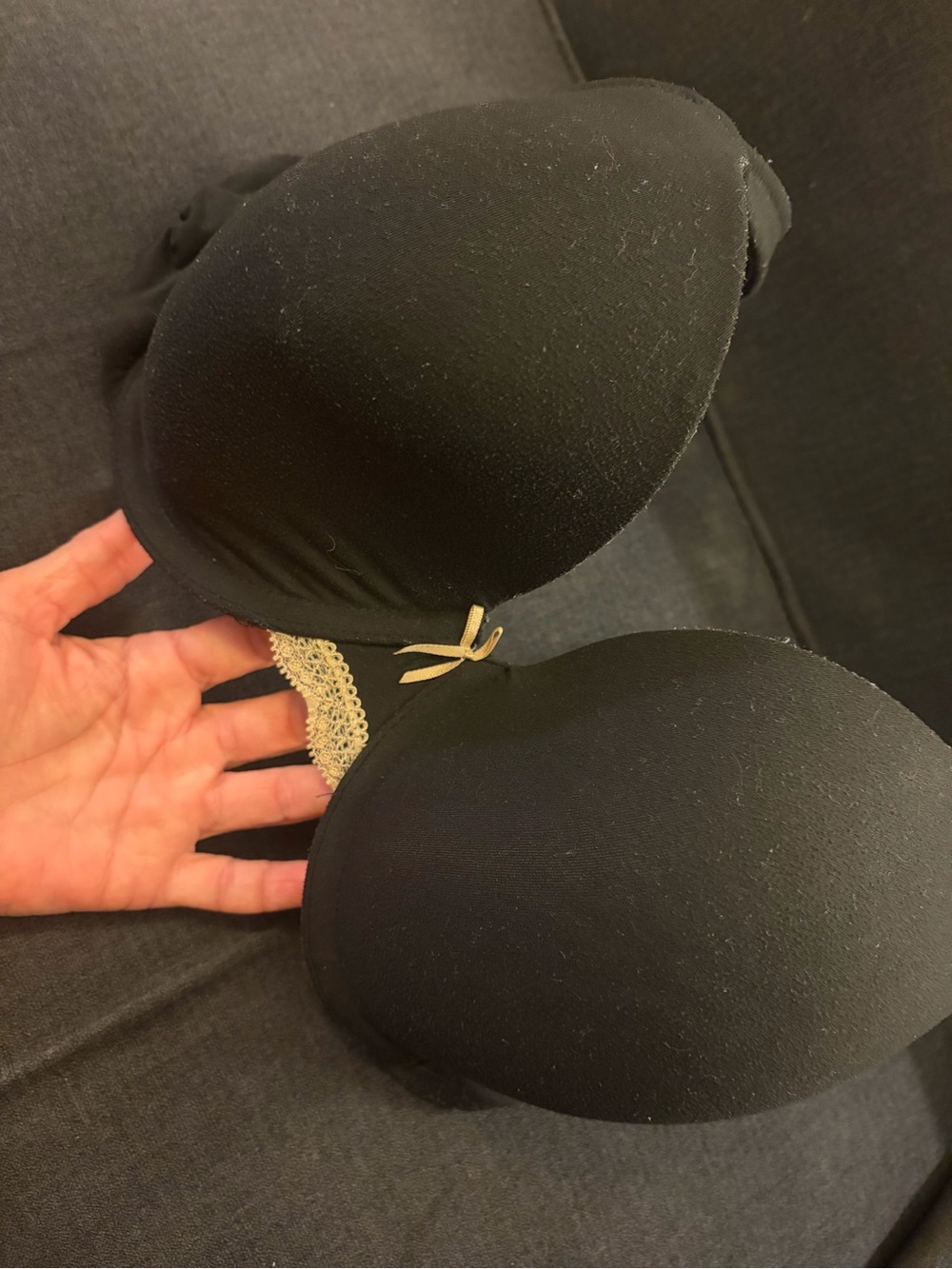 Cacique Black Lightly Lined Full Coverage Bra with Cream Lace Accent